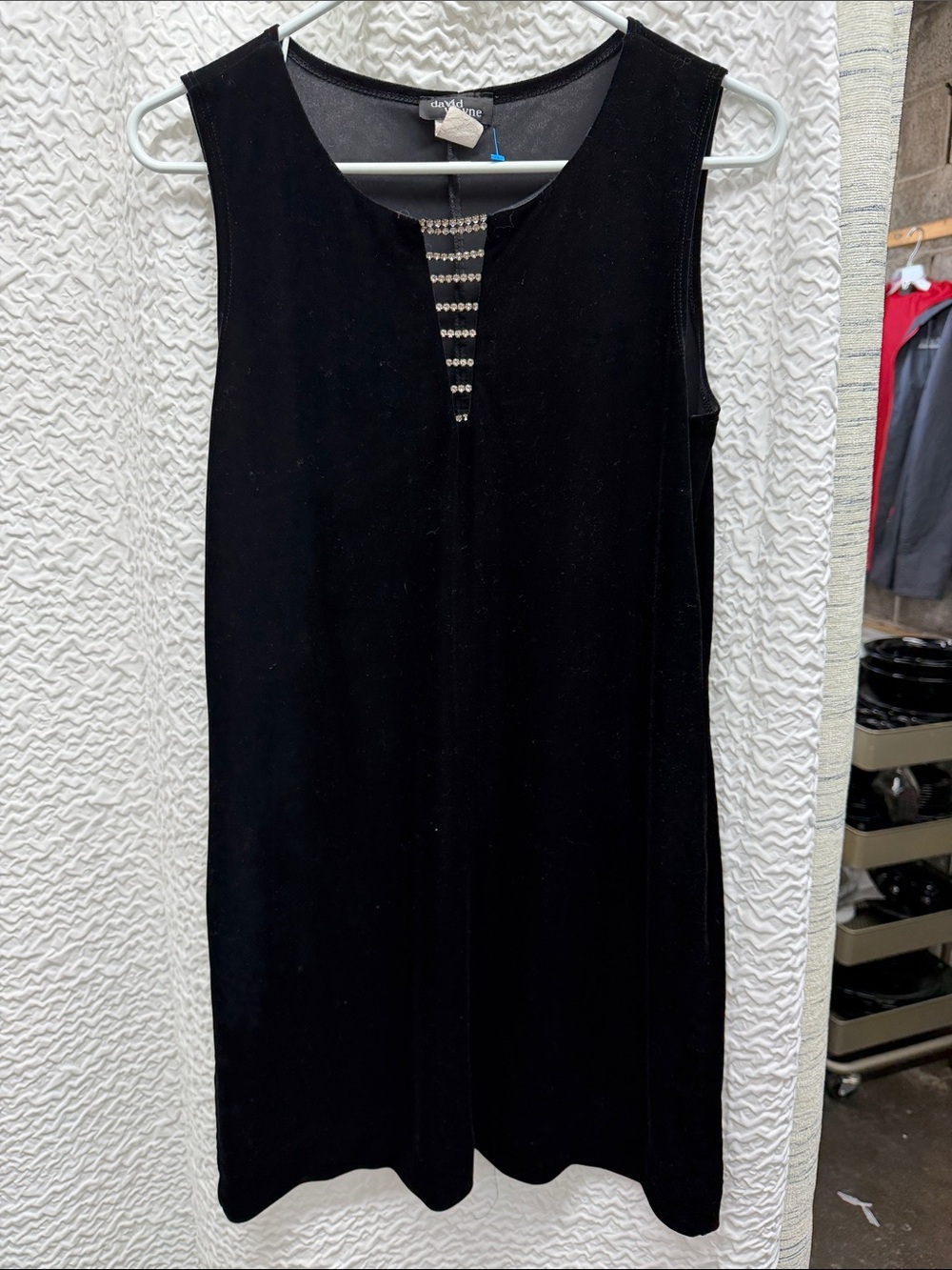 Vintage 90s David Wayne Black Velvet Embellished Mini Dress M/L